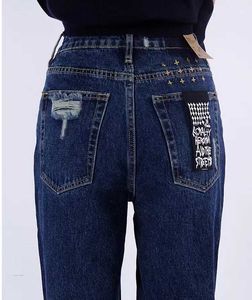 Ksubi dames jeans ontwerper Hoge taille rechte vat buiten spleetontwerp donkerblauwe denim broek vrouw 0mx0