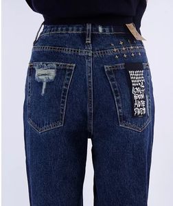 Ksubi femmes jean concepteur taille haute baril droit extérieur fente conception bleu foncé Denim pantalon femme