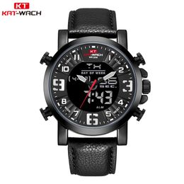 KT Top Brand Watches Men Leather Band polshorloge Mens Luxury Brand Quartz Watch Clock Chronograph Waterproof Black KT18452569
