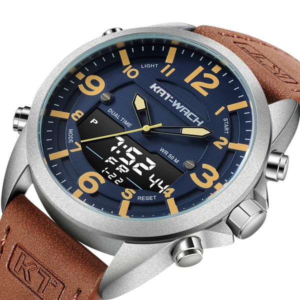 Reloj de pulsera KT para hombre, reloj de lujo para hombre, reloj de cuero para hombre, estilo militar, cuarzo, Digital, informal, resistente al agua, KT1818