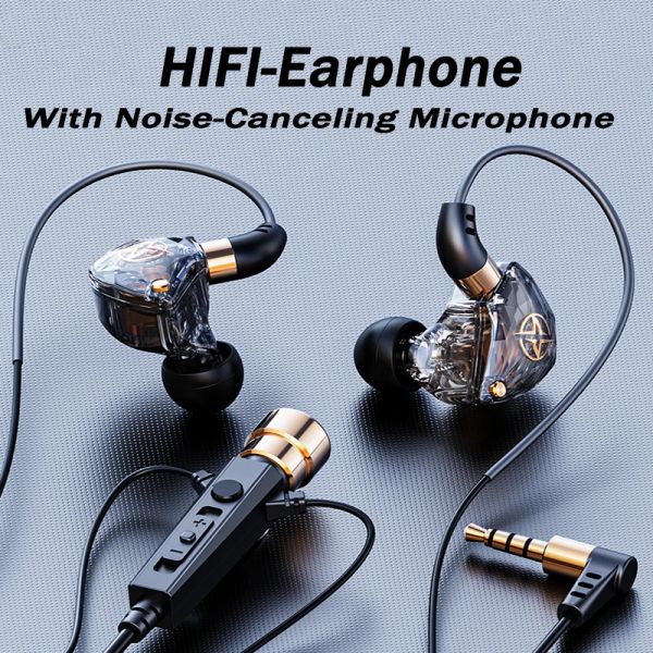 Écouteurs intra-auriculaires filaires HiFi KT02, avec Microphone, antibruit, dynamiques, basse, pour sport, Fitness