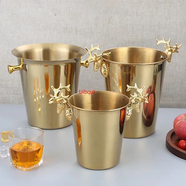 KTV Wine Chiller Bottle Cooler Beer Chiller Ice Barrel Silver Gold Gold Style European Barrel Deer Head Cubo de hielo 240327