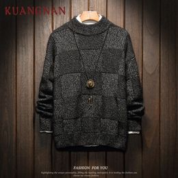 Kuangnan solide plaid gebreide winter trui mannen trui man dikke warme pull mannen trui jas winter heren truien 2018 herfst sh190930