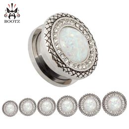 Kuboooz en acier inoxydable blanc opale vis vis bougies tunnels bijoux bijoux piercing plaouges d'oreille de cimettes d'extensions entièrement 234n