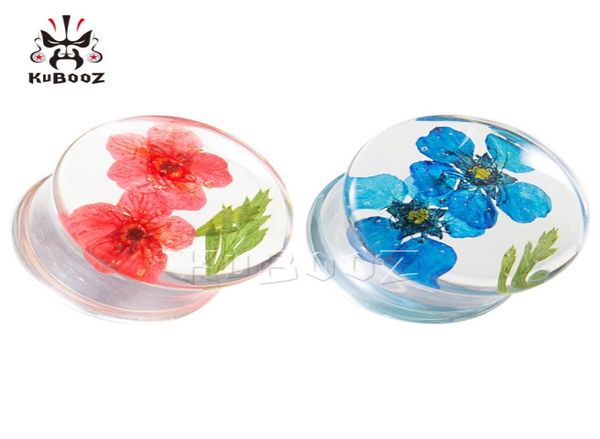 Kubooz acrylique deux bouchons d'oreille de fleurs Piercing Tunnel Gauges de bougies tunnels bijoux de corps entières de 8 mm à 16 mm 30pcs6845409