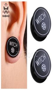 Kubooz Acryl Witch Pentagram Zwart oorpluggen Body Piercing sieraden oorbellen Tunnels Meters Uitbreiders brancards hele 6 mm tot 6066853