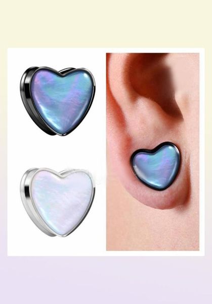 KUBOOZ En Acier Inoxydable En Forme De Coeur Naturel Shell Bouchons D'oreille Piercing Tunnels Boucle D'oreille Jauges Bijoux De Corps Civières Expanseurs Whol14079217