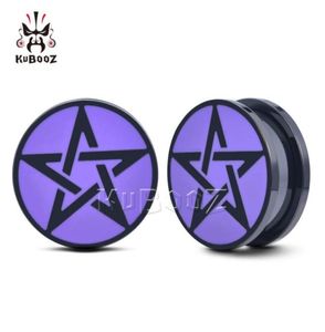 KUBOOZ Stainless Steel Purple Pentagram Ear Plugs Tunnels Piercing Earring Gauges Body Jewelry Stretchers Expanders Whole 6mm 62088096805