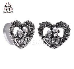 Kubooz en acier inoxydable Skull Rose Prises d'oreille en forme de cœur Tunnels Bijoux Bijoux Piercing Gauges d'oreille Sagers Expanders 825 mm 1756907