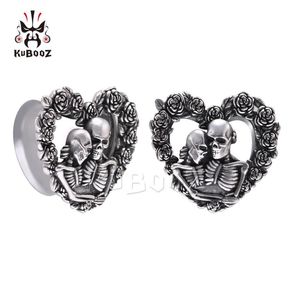 Kubooz roestvrijstalen schedel Rose Hartgevormde Ear Plugs Tunnels Body Sieraden Piercing Earring Meters Stretchers Expanders 825mm 8347106