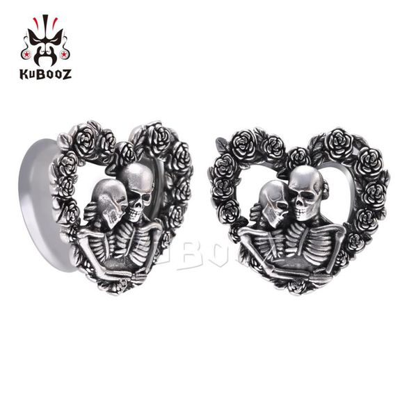 Kubooz en acier inoxydable Skull Rose Prises d'oreille en forme de cœur Tunnels Bijoux de carrosserie Piercing Gauges d'oreille Sagers Expanders 825 mm 8347106