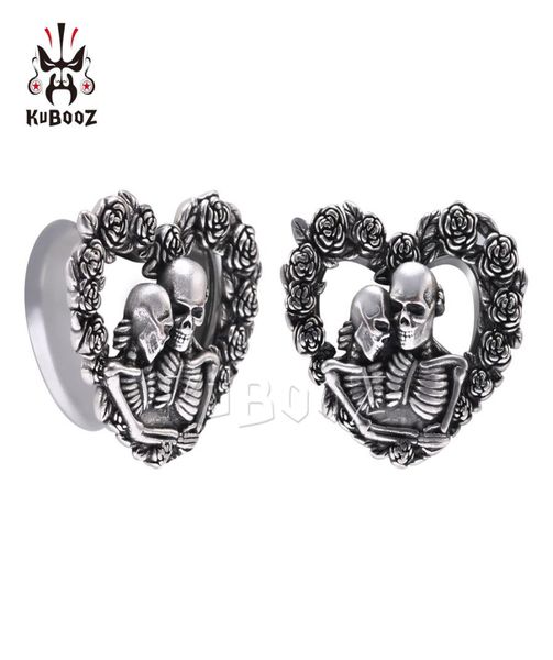 Kubooz en acier inoxydable Skull Rose Prises d'oreille en forme de cœur Tunnels Bijoux Bijoux Piercing Gauges d'oreille Sagers Expanders 825 mm 1209747