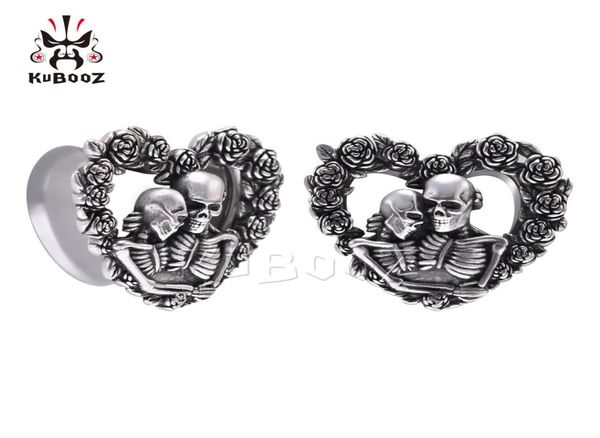 KUBOOZ acier inoxydable crâne Rose en forme de coeur bouchons d'oreille tunnels bijoux de corps Piercing boucle d'oreille jauges civières extenseurs 825mm 6727487