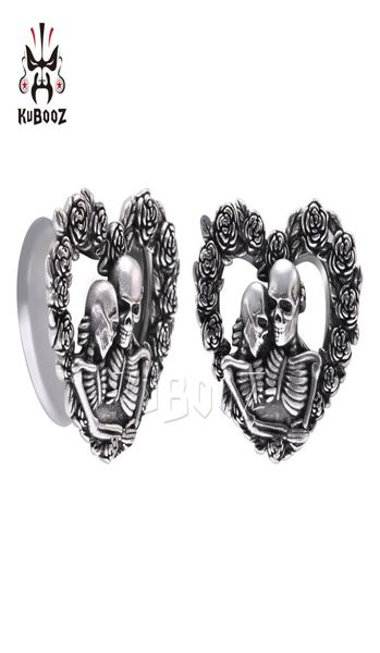 KUBOOZ acier inoxydable crâne Rose en forme de coeur bouchons d'oreille tunnels bijoux de corps Piercing boucle d'oreille jauges civières extenseurs 825mm 5988423