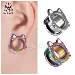 KUBOOZ – bouchons d'oreille en acier inoxydable, coquille blanche, chat, tunnel de perçage, jauges de boucles d'oreilles, bijoux pour le corps, extenseurs entiers 6mm t239R