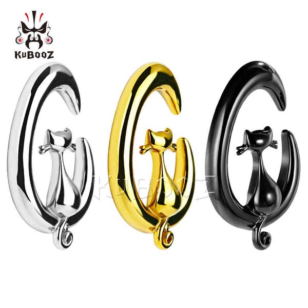 KUBOOZ à la mode à la mode en acier inoxydable mignon chat oreille poids Piercing civières corps bijoux boucle d'oreille jauges extenseurs une paire