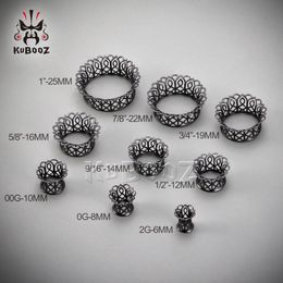 Kubooz uniek koper mat holle patroon oort tunnels meters stoten oorbellen piercing body sieraden expander brancards 2pcs