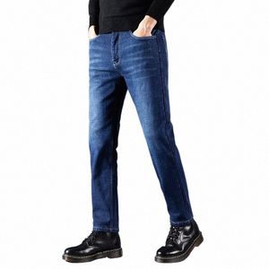 Kubro Automne Hiver Chaud Polaire Stretch Jeans Hommes 2023 Fi Qualité Nouveau Busin Denim Pantalon Droit Flocage Laine Pantalon Y81q #