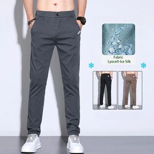 Kubro Harajuku Street Fashion Fashion Mens Pantalons Summer Lyocell Fabric Business Office Office Slim Fit Pantalon polyvalent mâle 240430