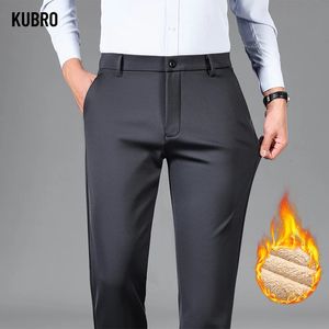 KUBRO hommes pantalons décontractés automne hiver laine polaire chaud mode droite ample mâle costume d'affaires pantalon élégant doux pantalon 240125