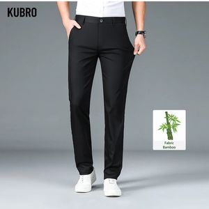 Kubro zomer bamboe vezelheren dun een rechte casual broek klassieke stijl licht grijs zakelijk stretch broek mannelijk merk 240412