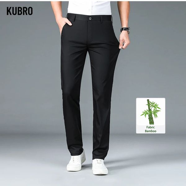 Kubro Summer Bamboo Fiber Mens delgado recto informal