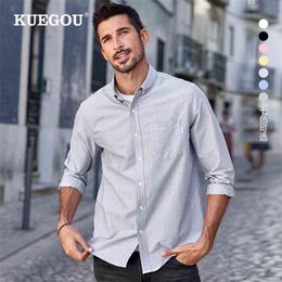 KUEGOU 100% Katoen Herfst Man's Shirts Oxford Mode Business Casual Quality Shirt Mannen Lange Mouwen Topkleding Plus Size 20524 210721