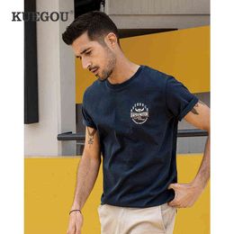 KUEGOU 100% Katoenen kleding Heren T-shirt Korte mouw Mode Letter Print Tshirt Zomer Hoge Kwaliteit Top Plus Size ZT-90067 G1229