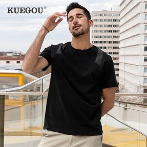 KUEGOU 100% coton Vêtements T-shirt pour hommes à manches courtes de haute qualité Tshirt d'été Patchwork Mode Noir Top Plus Taille 90079 210524