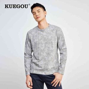 KUEGOU 100 Coton T-shirt Graphique Pour Vintage Tee Shirt Homme À Manches Longues Top Mode Homme Coréen 2022 Nouveau T-shirt Surdimensionné 60029 T220808