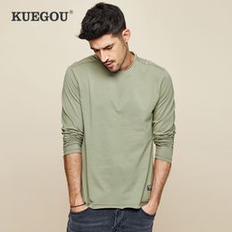 KUEGOU 100% katoenen heren T-shirt met lange mouwen, puur gecontracteerde mode, pure kleurweergave, ongevoerd bovenkledingstuk, topmaat ZT-7767 210524