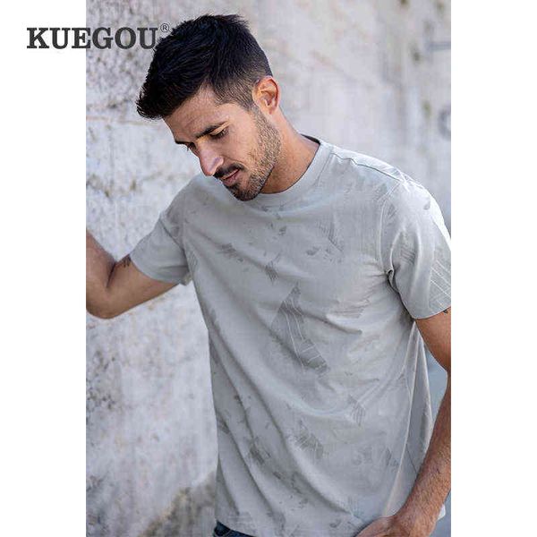 KUEGOU 2021 T-shirt d'été Vêtements T-shirt à manches courtes pour hommes Mode T-shirt imprimé de haute qualité Gris Abricot Top Grande taille DOT-6491 G1229