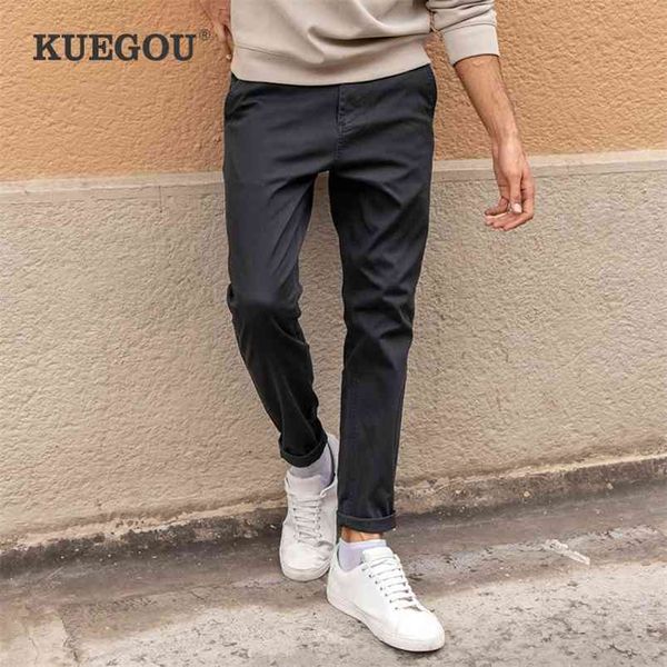 KUEGOU automne coton solide noir pantalons décontractés hommes Long classique pantalon homme porter mode Vintage travail marque vêtements 2998 210715