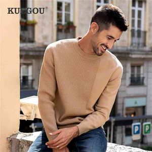 KUEGOU Herfst Winter Kleding Mens Trui Warm Pullovers Sweaters Khaki Man Gebreide Jacquard Fashion Top Plus Size YYZ-2202 210918