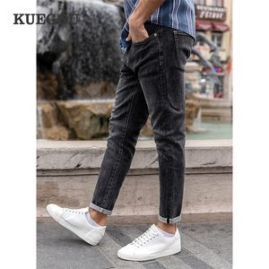 Kuegou katoen spandex herfst lente kleding klassieke zwarte man jeans slanke mode stretch denim streetwear mannen plus size LK-1832 220328