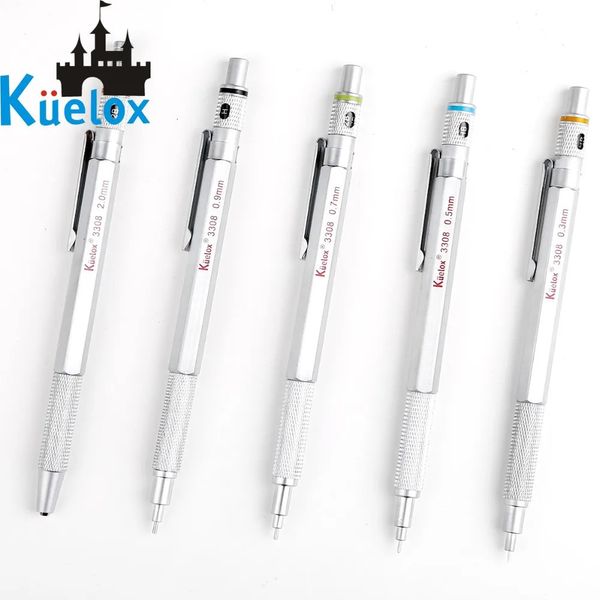 Kuelox Full Metal Mécanique crayon 0,3 / 0,5 / 0,7 / 0,9 / 2,0 mm dessin dessin au crayon automatique Classe 1PCS 240419