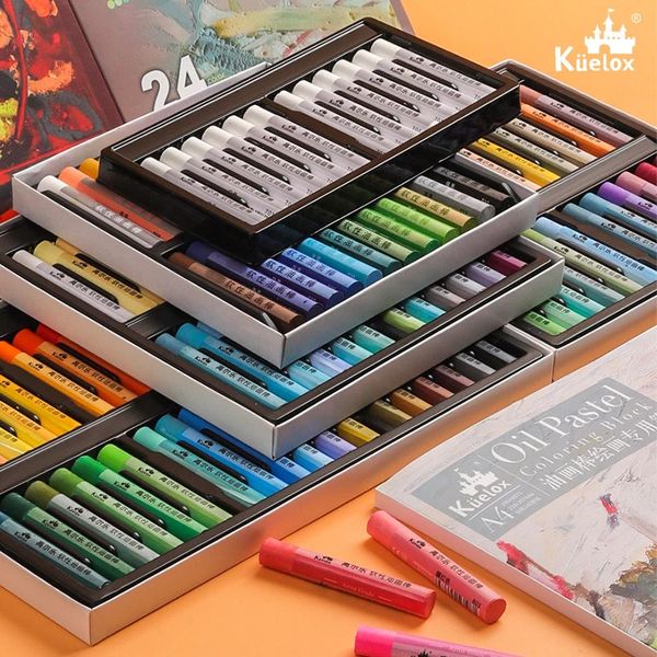 Kuelox Soft Huile Pastel Set Artist Crayon Macaron Morandi 24/36/48 Couleurs de charbon de bois Sticks Art Supplies For Kids Beginners Student 240329