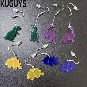 KUGUYS Mode Acryl Sieraden Aangepaste Heldere Acryl Lange Oorbellen Gift Veelkleurige Kleuren Kleine Dinosaurus Dangle Earring voor Wome262f