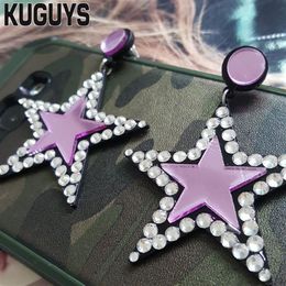 Kuguys Fashion Bijoux en acrylique Custom Red Star Drop Earrings For Woman Hiphop Large Slear Bring Penientes BRINCOS3200