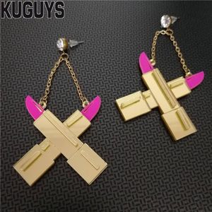 KUGUYS Mode-sieraden Gouden Spiegel Acryl Drop Earring voor Vrouwen Lippenstift Kwastje Dangle Earrings2177
