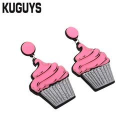 KUGUYS – boucles d'oreilles en acrylique rose pour femmes, bijoux à la mode, goutte d'eau, gâteau, tendance, Dangle, 2898