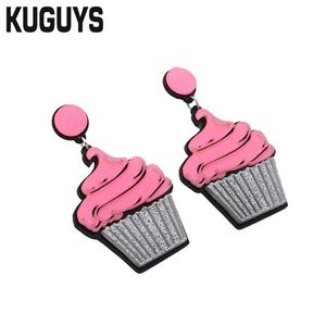 KUGUYS Mode-sieraden Roze Acryl Oorbellen voor Dames Cake Trendy Dangle Earring224o