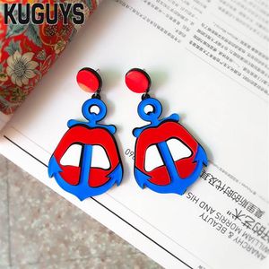 KUGUYS Rode Lip Boot Drop Oorbellen voor Dames Mans HipHop Rock Dangle Earring Pendientes Brincos Mode Acryl Sieraden Custom201r