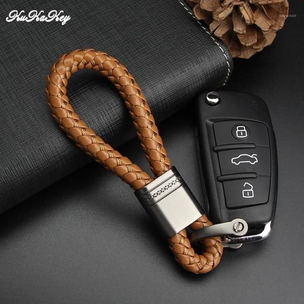 KUKAKEY-Llavero de cadena y anillo para coche de cuero PU, emblema para Infiniti, KIA, LADA, Land Rover, llaveros, soporte de cadena Fob1261T