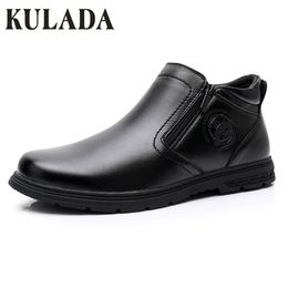 KULADA nouveaux hommes chaussures Double fermeture éclair côté cuir bottes hommes confortable botte décontractée hommes automne hiver chaud botte bottes 0903-1A