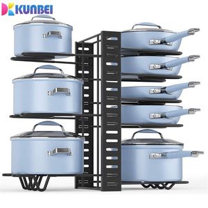 KUNBEI Pots et poêles réglables Organisateur Rack 3 méthodes de bricolage Casseroles en métal robuste Pots Couvercles Support de rangement Rack pour cuisine 211110