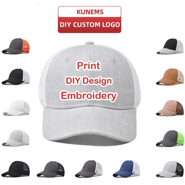 Kunems Coup de baseball de broderie personnalisée pour hommes et femmes DIY Design Cap de mesh Print Hat Quality Cotton Chapeau en gros Unisexe 240411
