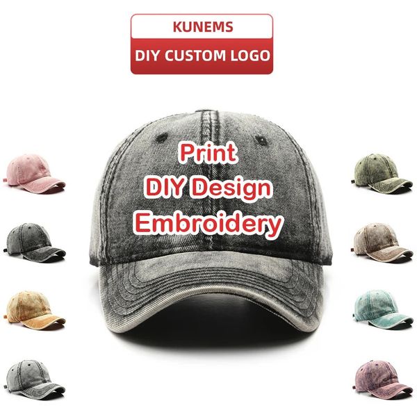 KUNEMS Personalizados Jeans de moda de sombrero Béisbol Mens y Diseño de bricolaje para mujeres Lavado de algodón Sunhat Unisex Al por mayor 240515