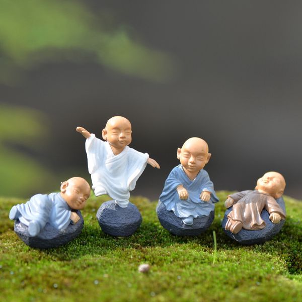 kung fu Monje de dibujos animados decoraciones de jardín figuritas miniaturas de jardín de hadas adornos terrario Decoración musgo Micro Paisaje artesanías de resina