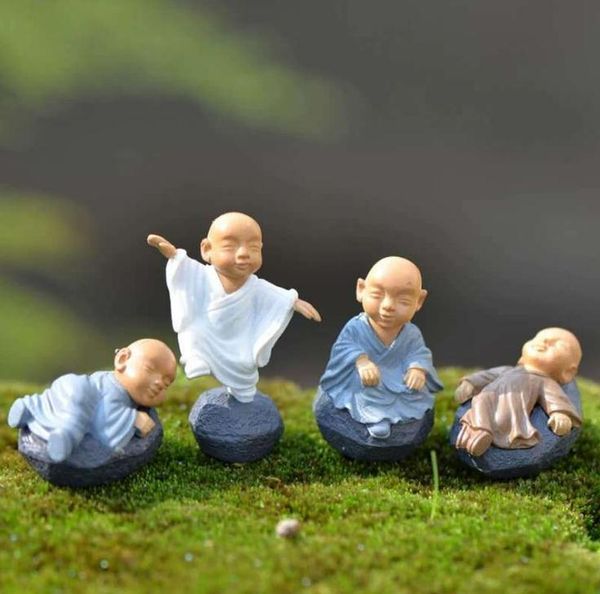 Kung Fu Dessin Animé Moine Figurines Mini Moine Ornements Terrarium Décoration Mousse Succulente Micro Paysage Résine Moine Artisanat Enfants Jouet SN2031